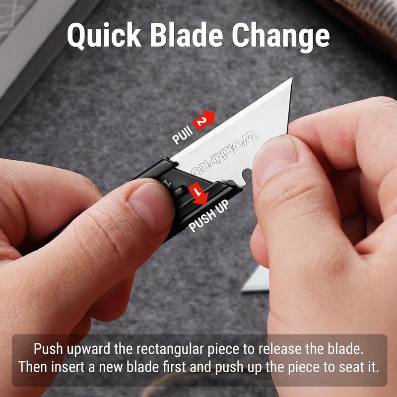 WORKPRO Folding Utility Knife with 10 Extra SK5 Blades, EDC Razor Sharp Knife with G10 Handle, Quick Change Box Cutter with Belt Clip, for Heavy Duty, DIY, Home, Office & Artcraft Use - Green - Image 5